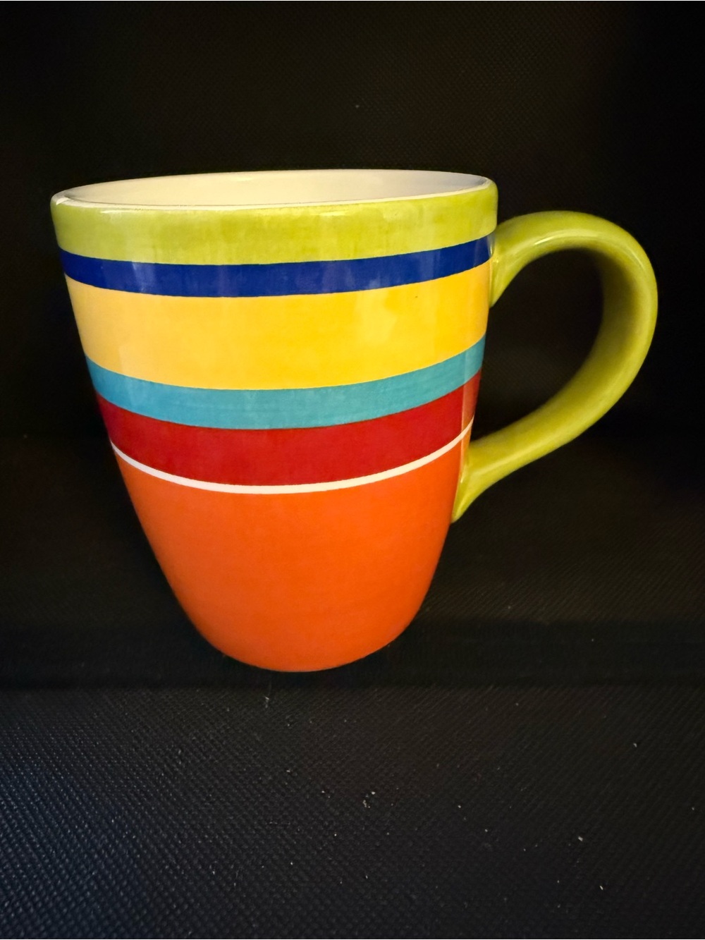 Pier 1 Multicolor Summer Striped Ceramic Mug - Orange, Yellow, Blue, Red, Green